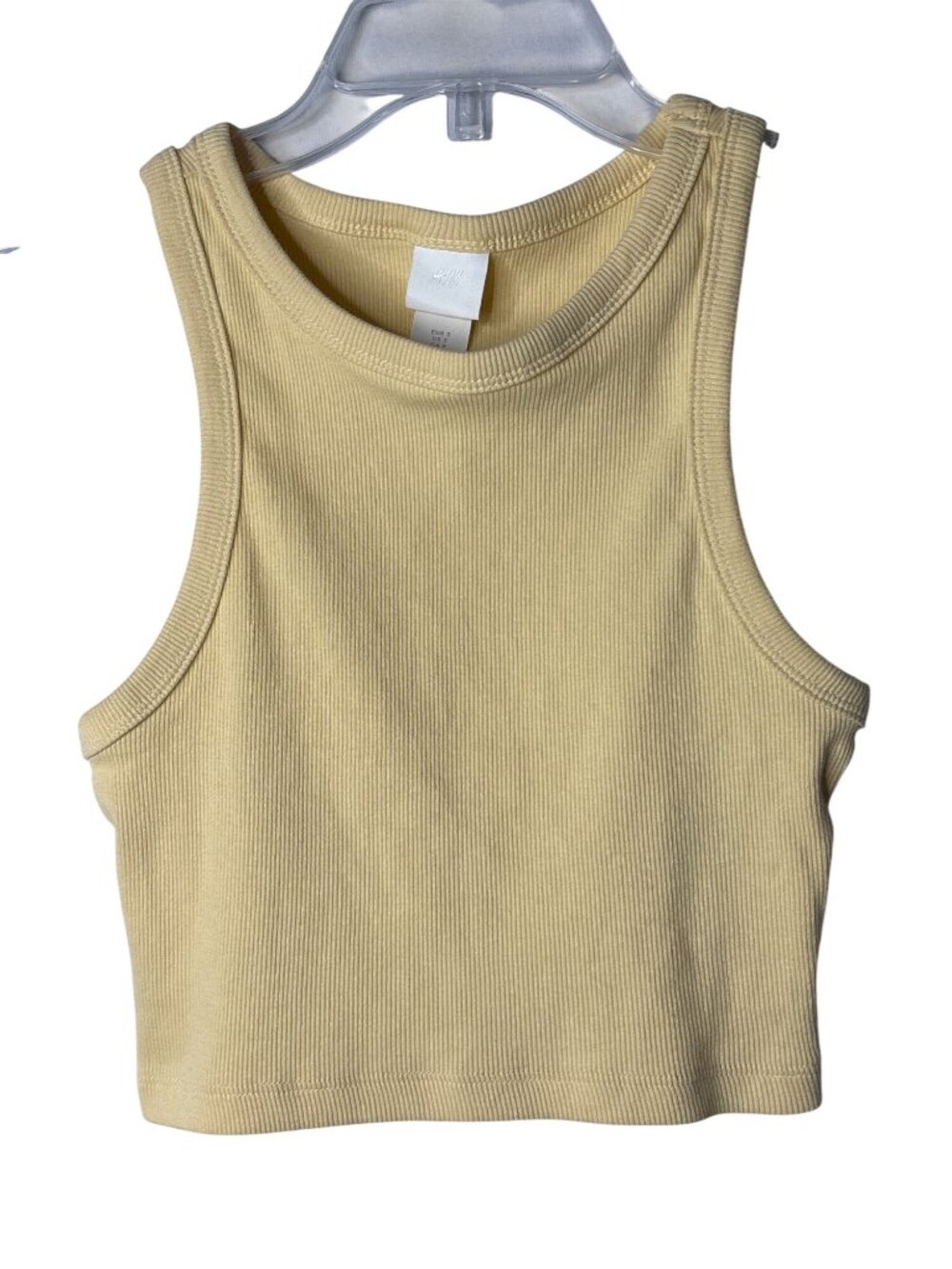 H&M Ribbed Cropped Tank Top Size S Yellow Cotton Blend